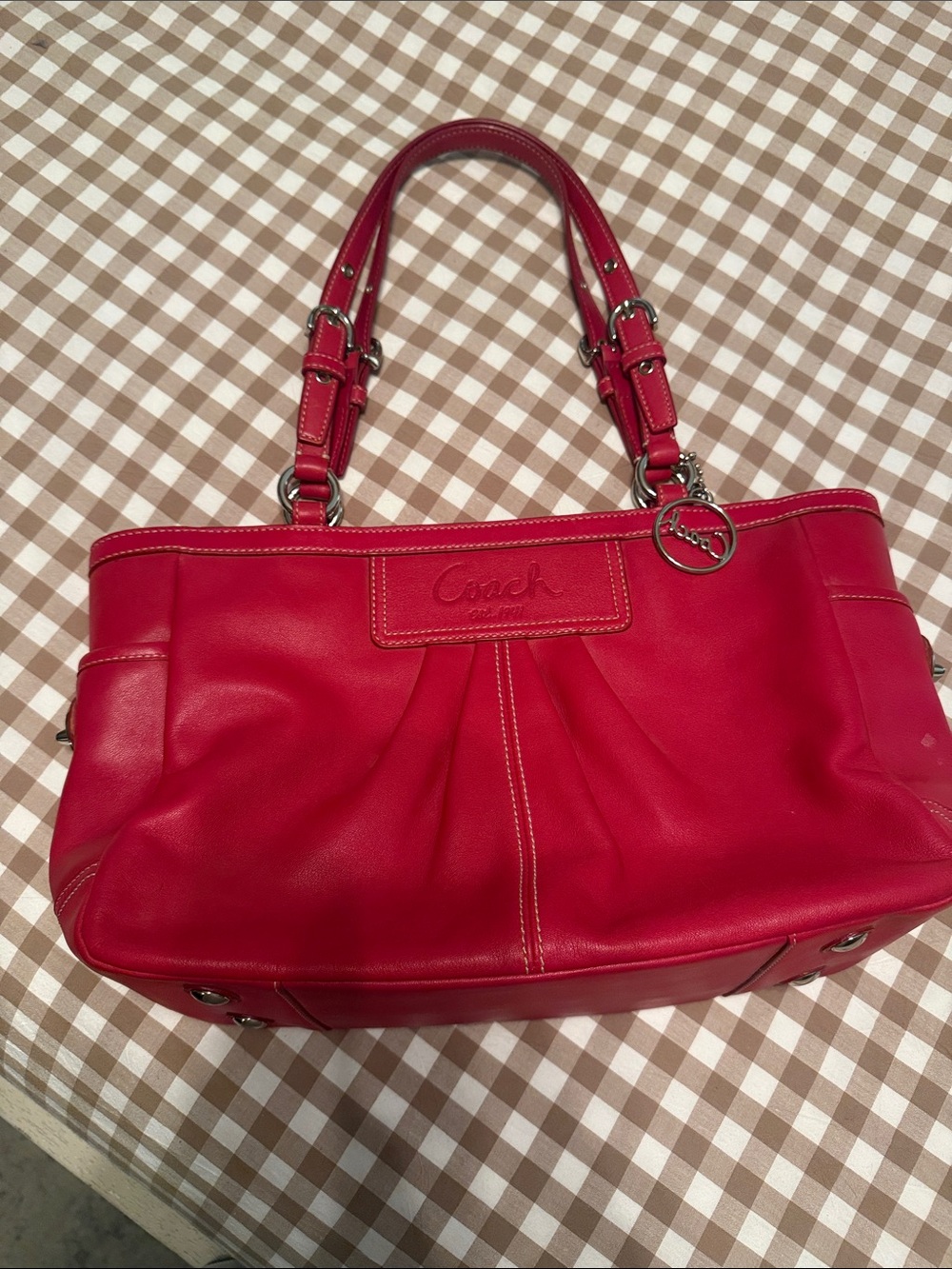 Coach Bright Red Leather Shoulder Bag with Double Straps